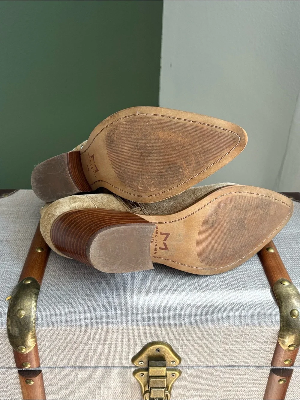 Marc Fisher Tan Suede Studded Ankle Booties